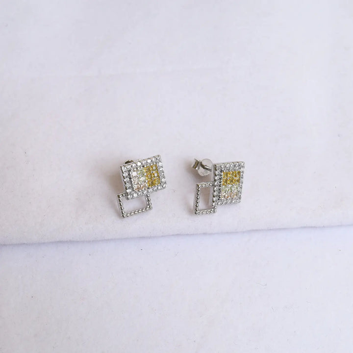 Modern Pure Silver Yellow CZ Square Pendant Set - Made With Pure 925 Silver
