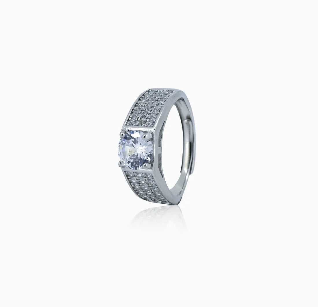 Bold Pure Silver Ring with Sparkling CZ Accents - Made With Pure 925 Silver