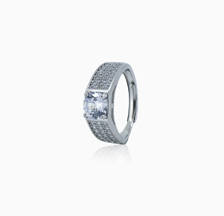 Bold Pure Silver Ring with Sparkling CZ Accents - Made With Pure 925 Silver