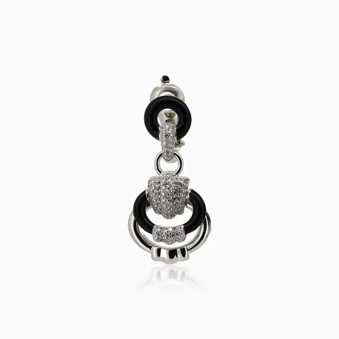 Chic Silver Drop Earrings with Black Enamel & CZ Accents - Made With Pure 925 Silver