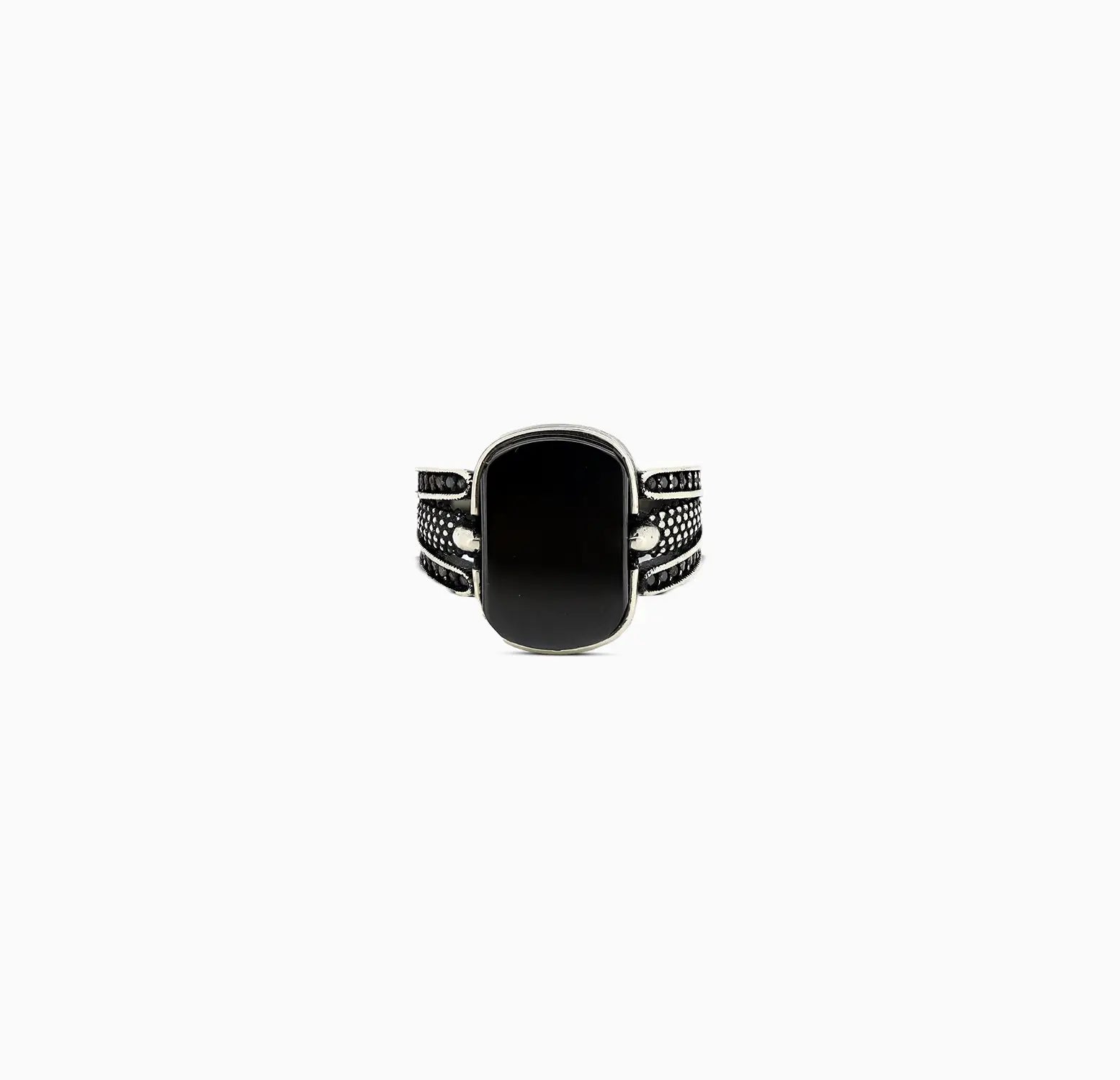 Pure Silver Black Onyx Rectangular Ring - Made With Pure 925 Silver