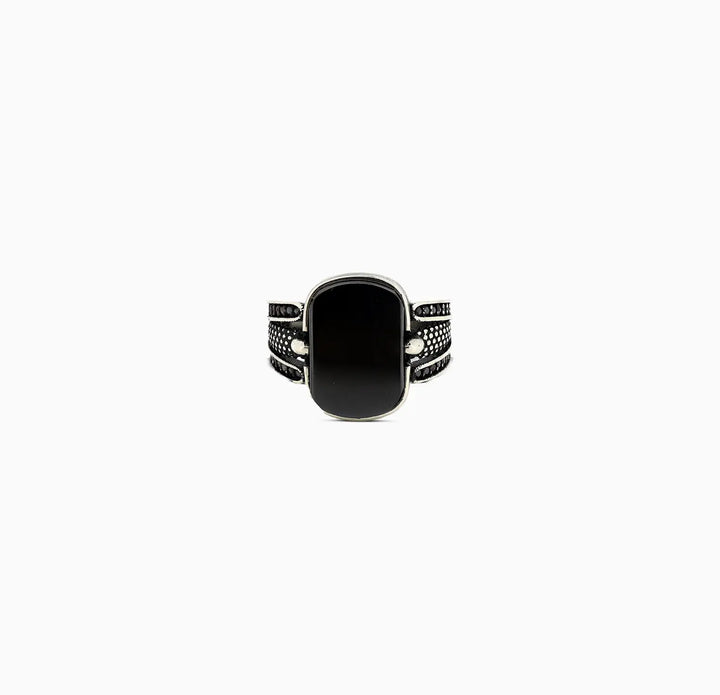 Pure Silver Black Onyx Rectangular Ring - Made With Pure 925 Silver