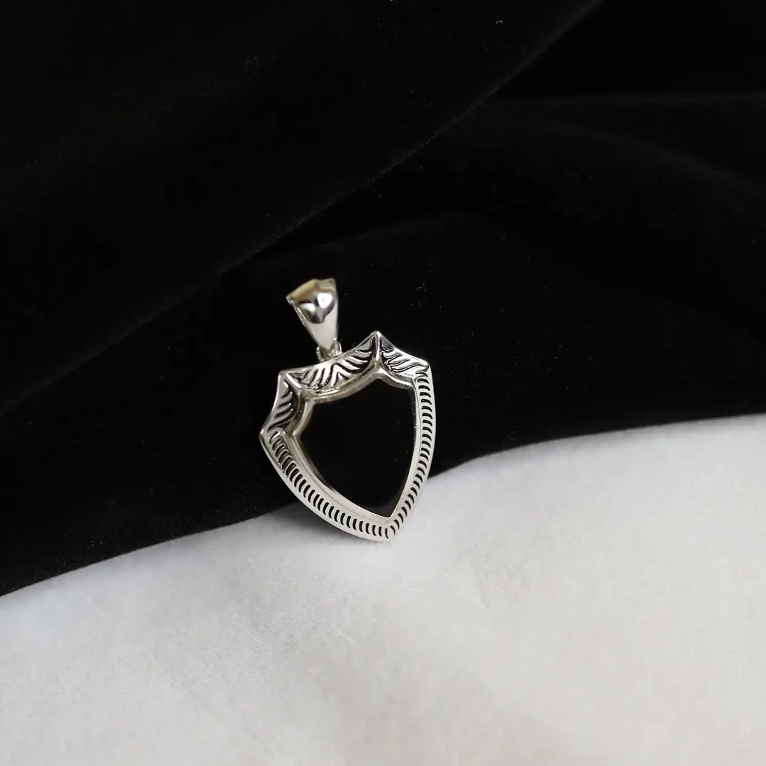 Black Onyx Shield Pure Silver Pendant- Made With Pure 925 Silver