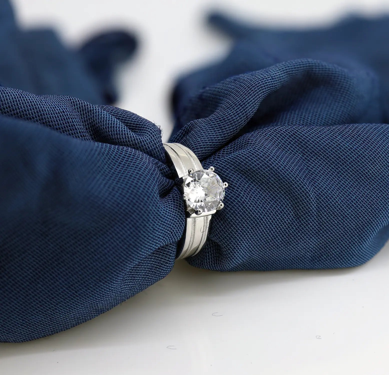 Classic Solitaire Silver Ring with Textured Band - Made With Pure 925 Silver