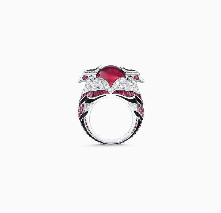 Pure Silver Red Enamel & CZ Statement Ring - Made With Pure 925 Silver