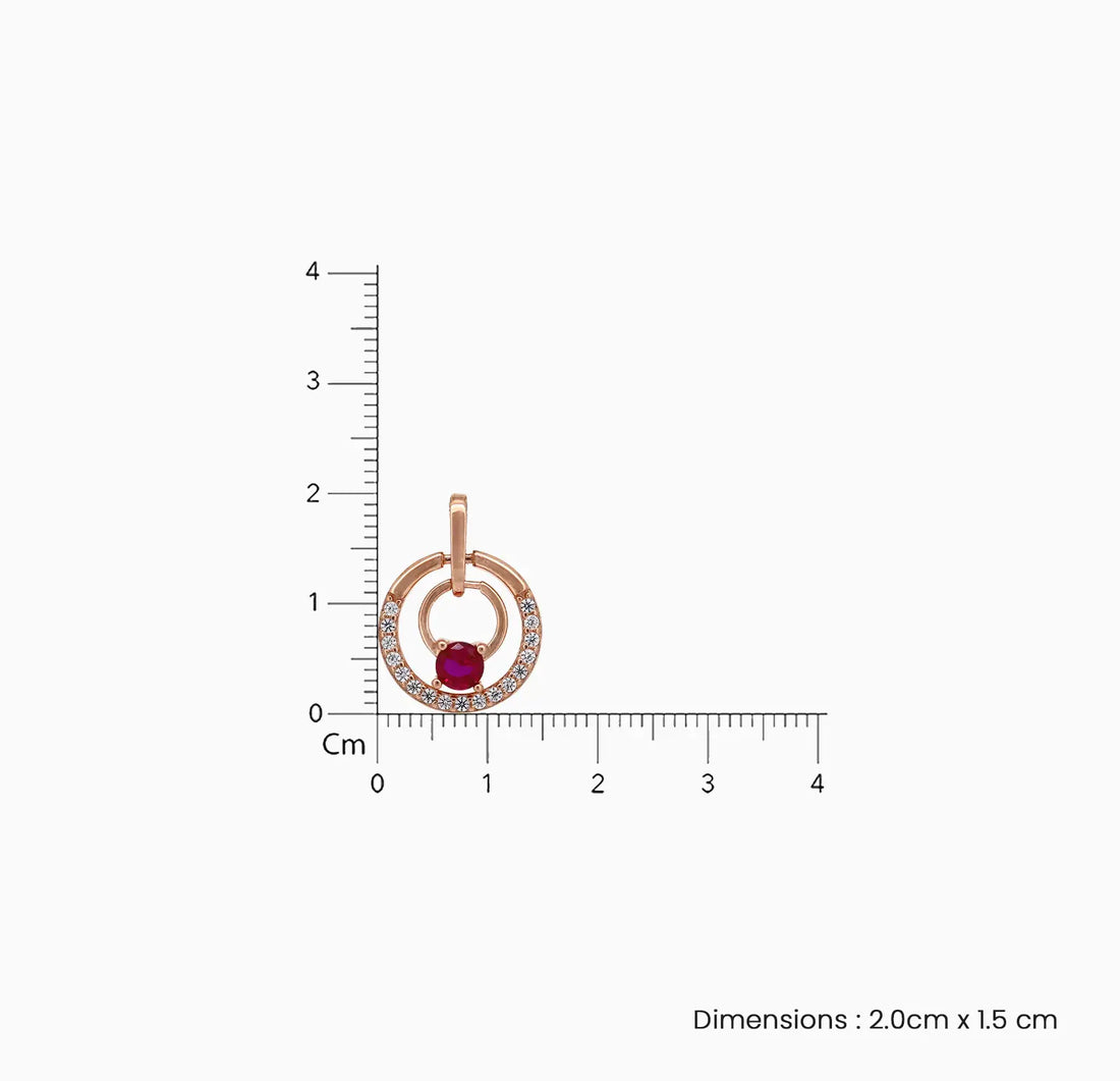 Rose Gold Ruby Circle Silver Pendant - Made With 925 Pure Silver