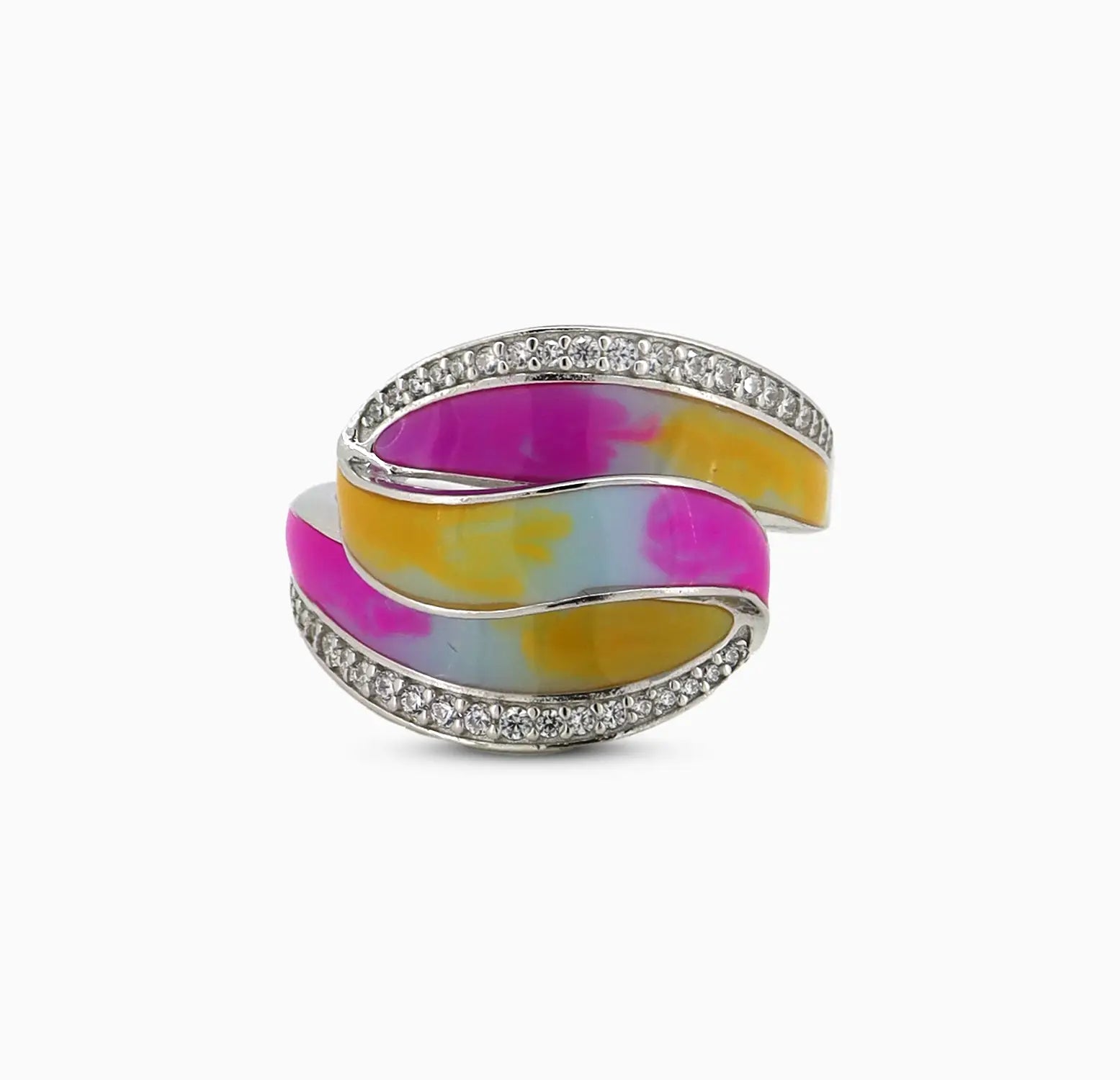 Silver Multicolor Enamel Wave Ring - Made With Pure 925 Silver