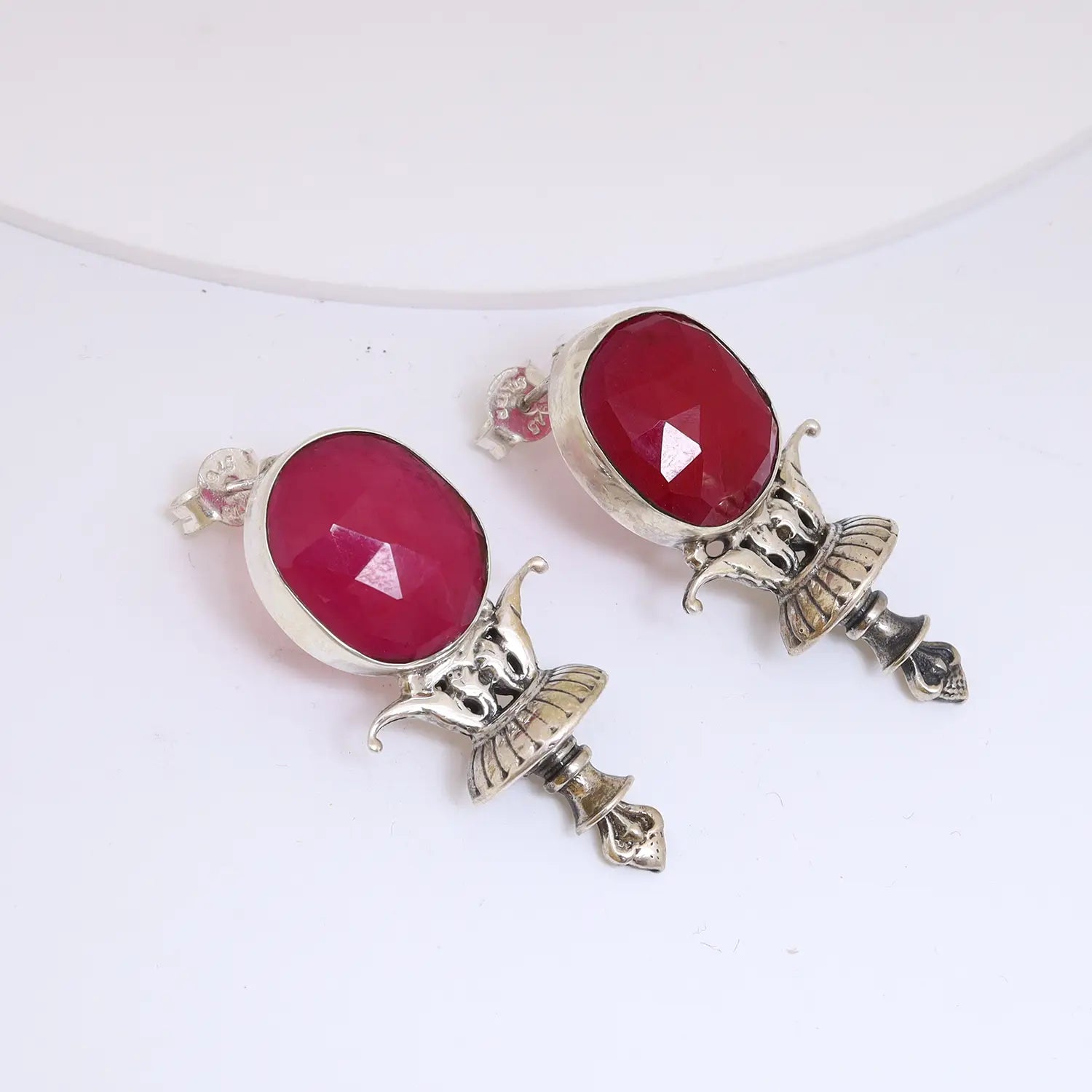 Traditional Ruby Stone Sterling Silver Pendant Set - Made With Pure 925 Silver