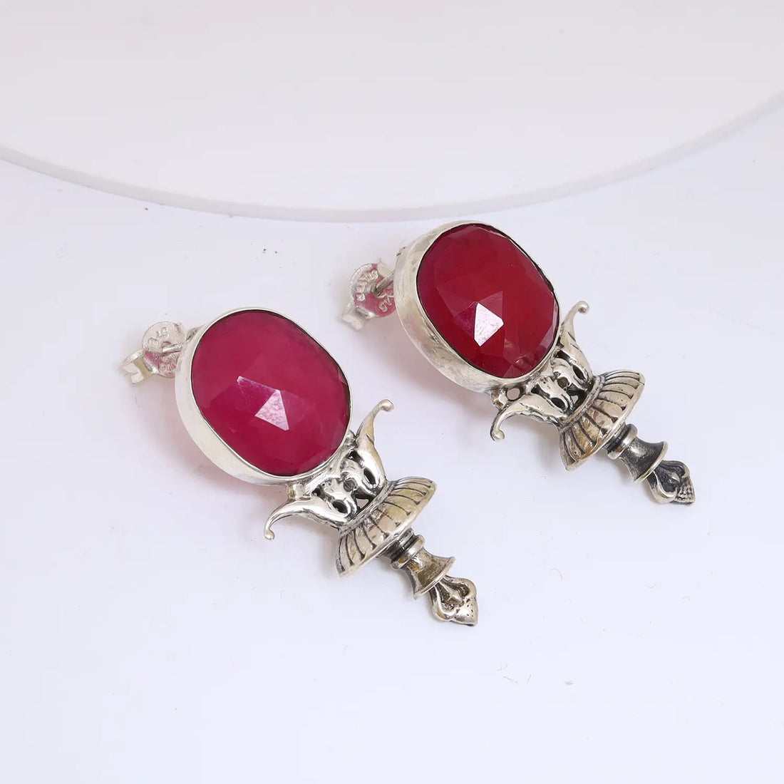 Traditional Ruby Stone Sterling Silver Pendant Set - Made With Pure 925 Silver