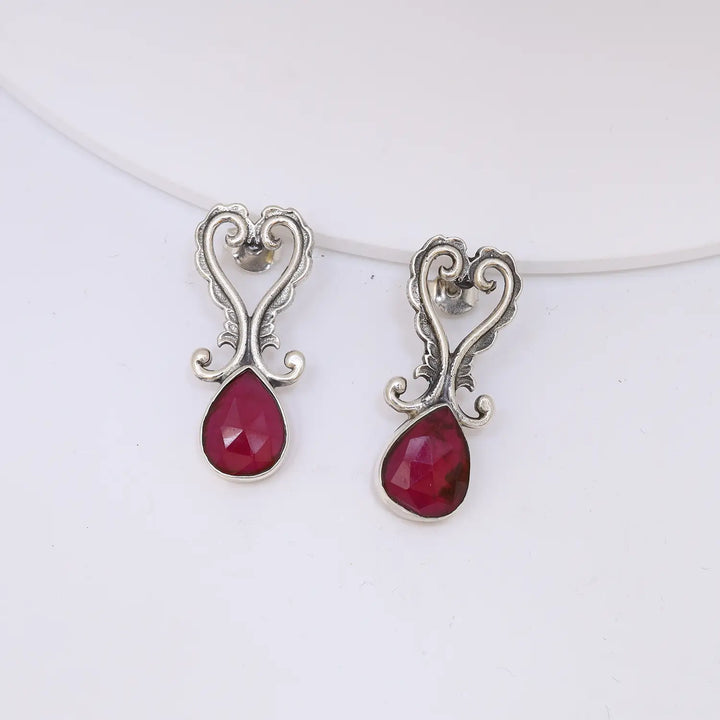 Elegant Ruby Heart Sterling Silver Pendant Set - Made With Pure 925 Silver