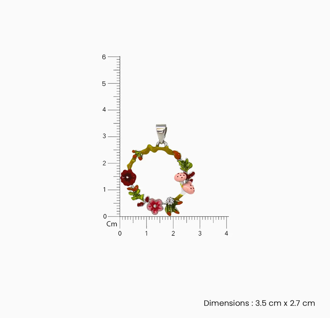 Enamel Ladybug Floral Wreath Silver Necklace- Made With Pure 925 Silver
