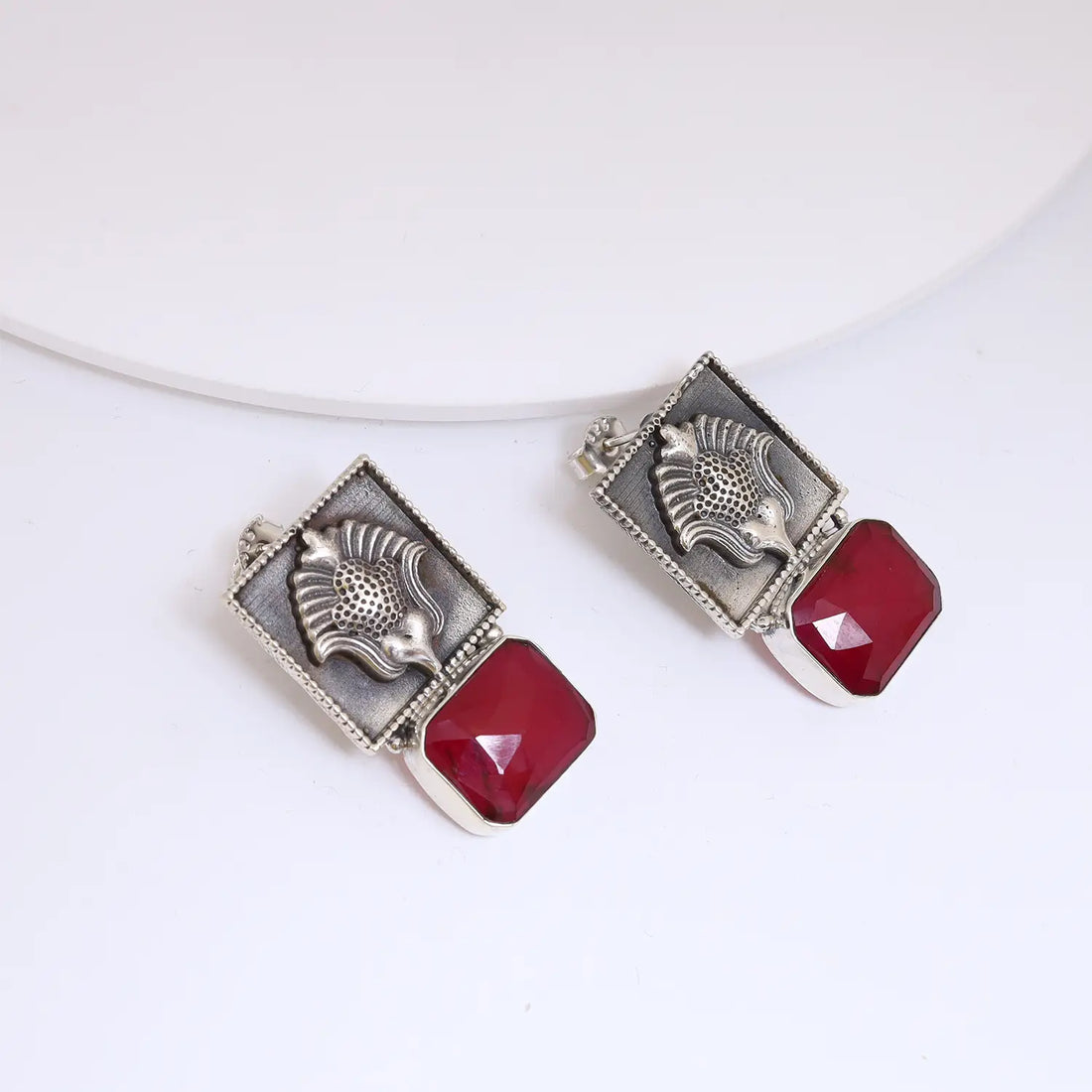 Vintage Ruby Floral Sterling Silver Pendant Set - Made With Pure 925 Silver