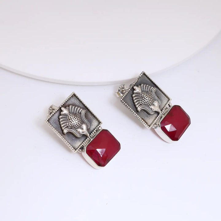 Vintage Ruby Floral Sterling Silver Pendant Set - Made With Pure 925 Silver