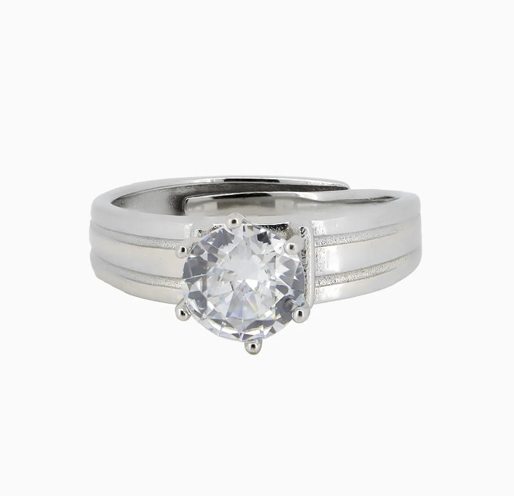 Classic Solitaire Silver Ring with Textured Band - Made With Pure 925 Silver
