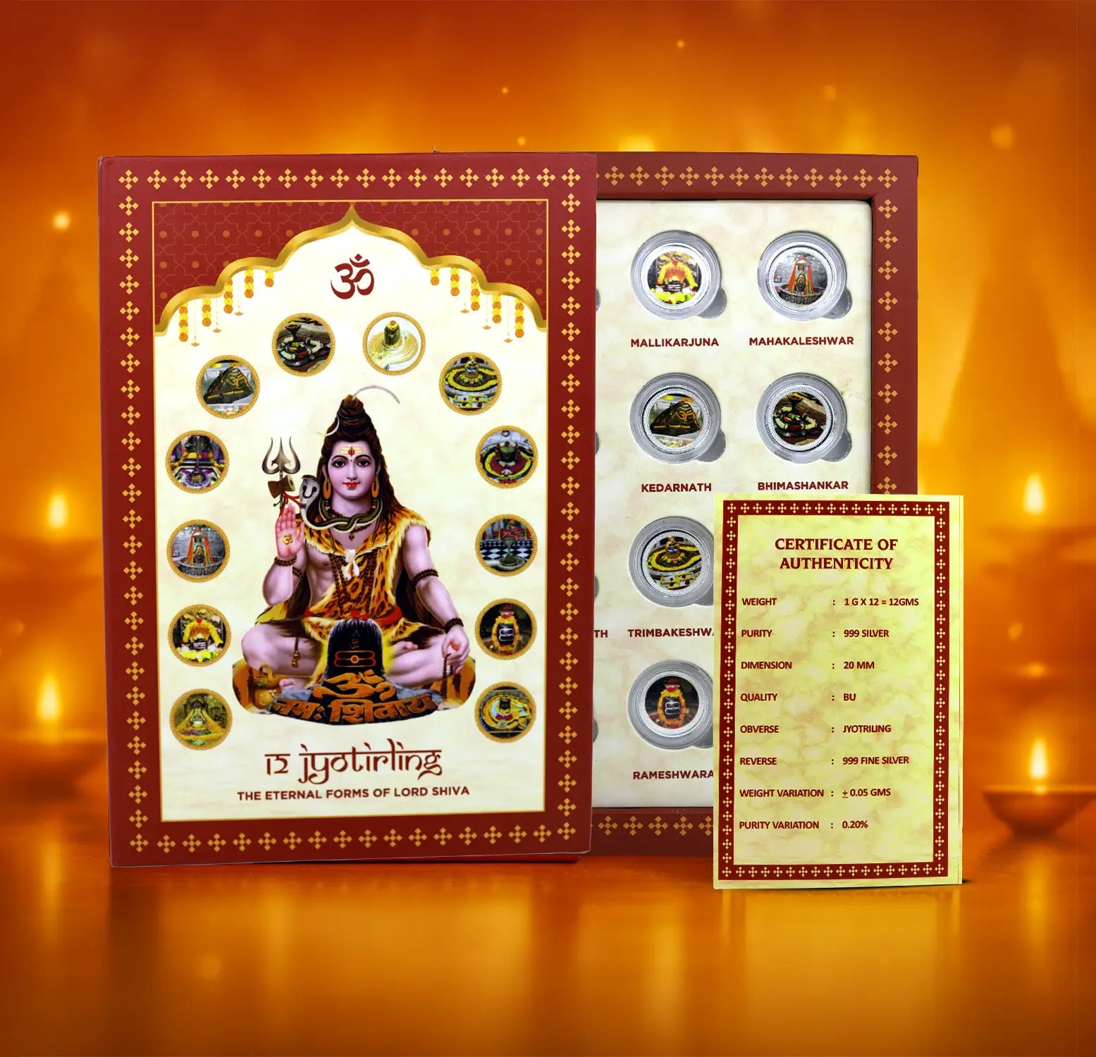12 Jyotirlinga Pure Silver Coin Collection  - Made With Pure 999 Silver