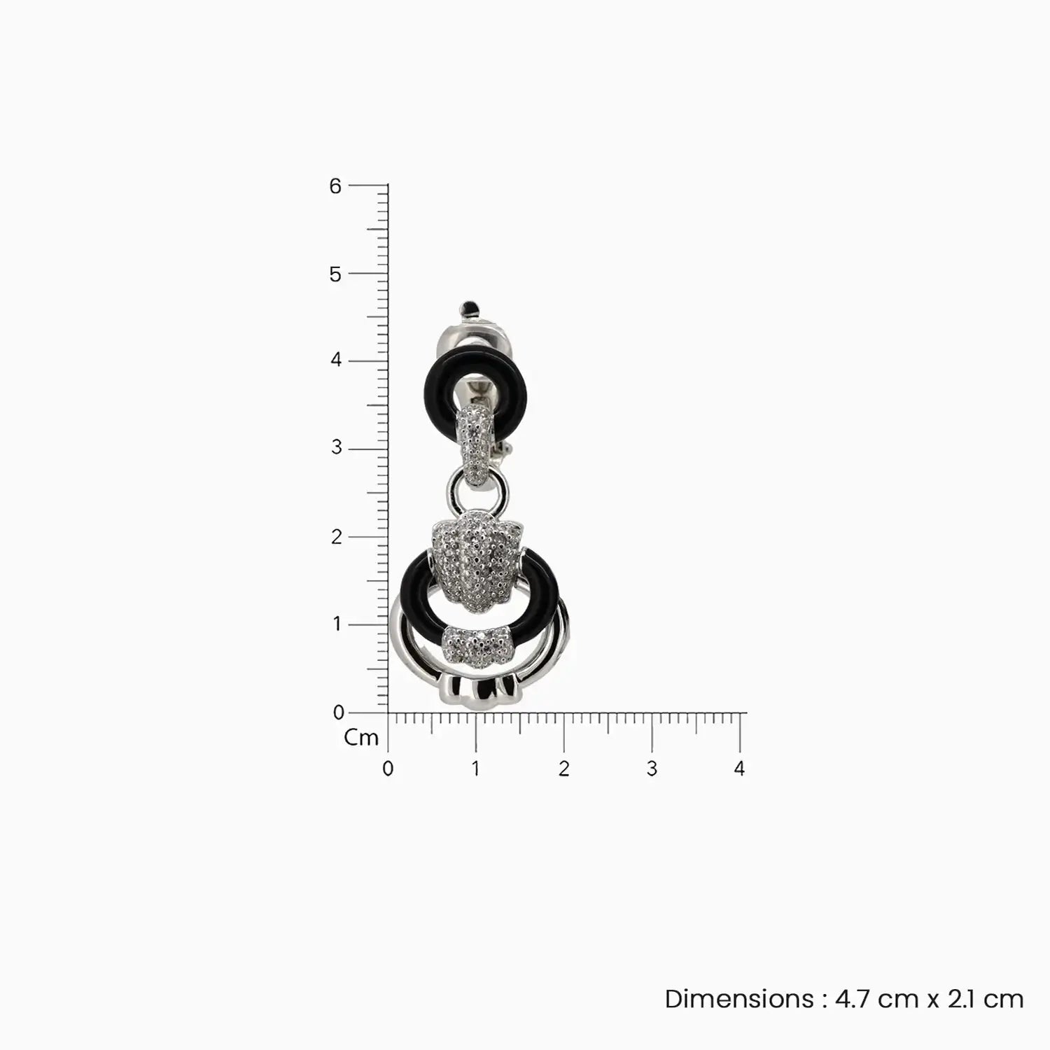 Chic Silver Drop Earrings with Black Enamel & CZ Accents - Made With Pure 925 Silver