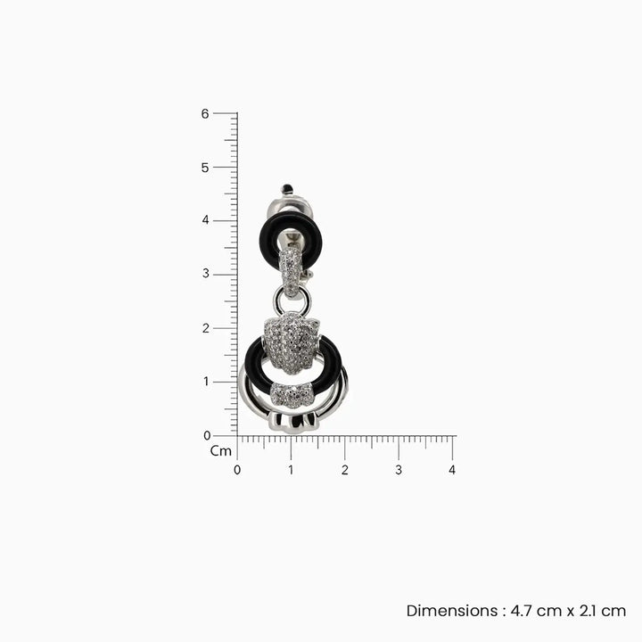 Chic Silver Drop Earrings with Black Enamel & CZ Accents - Made With Pure 925 Silver