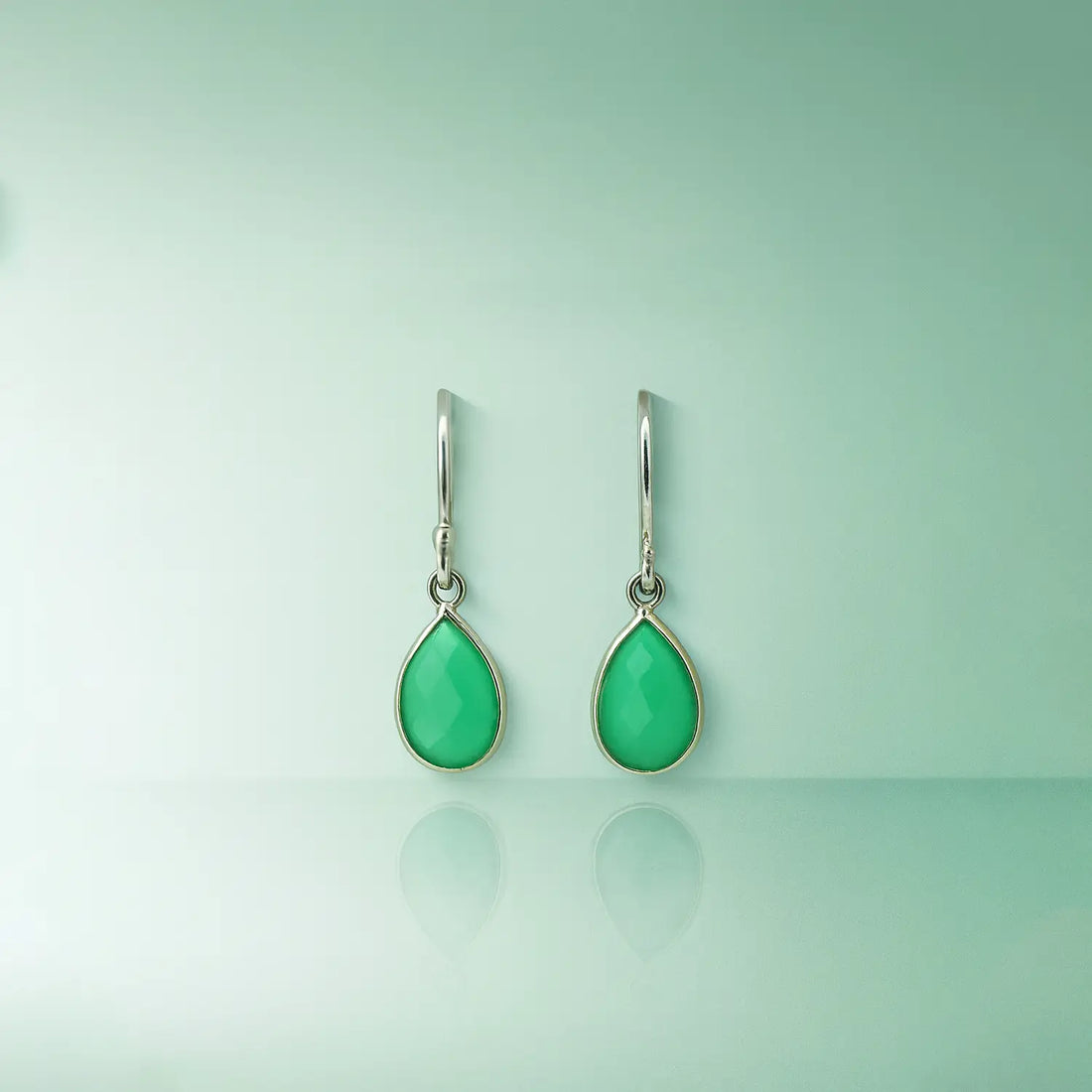 Silver Drop Earrings with Green - Made With Pure 925 Silver