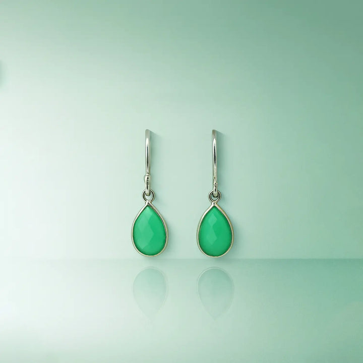 Silver Drop Earrings with Green - Made With Pure 925 Silver