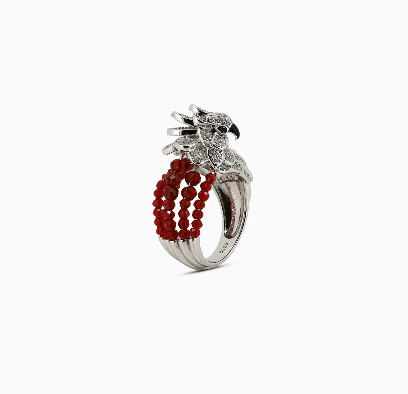 Pure Parrot Ring with Red Beads - Made With 925 Silver
