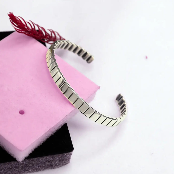 Pure Silver Striped Cuff Bracelet - Made With Pure 925 Silver