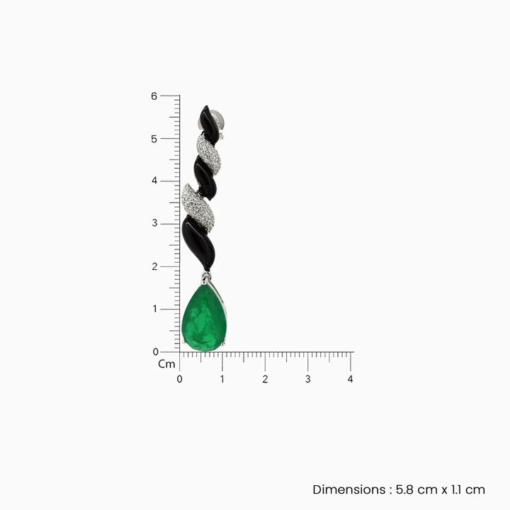 Emerald Green & Black Enamel Silver Drop Earrings- Made With Pure 925 Silver