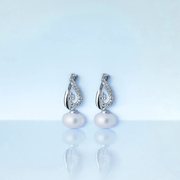 Pure Silver Pearl Drop Earrings with  Design- Made With Pure 925 Silver