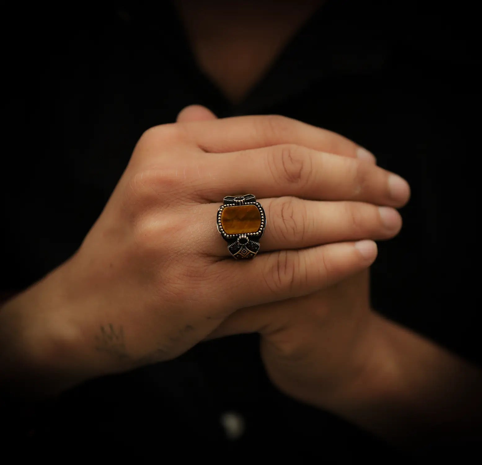 Pure Silver Tiger Eye Stone Ring - Made With Pure 925 Silver