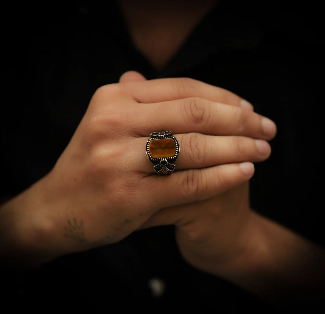 Pure Silver Tiger Eye Stone Ring - Made With Pure 925 Silver