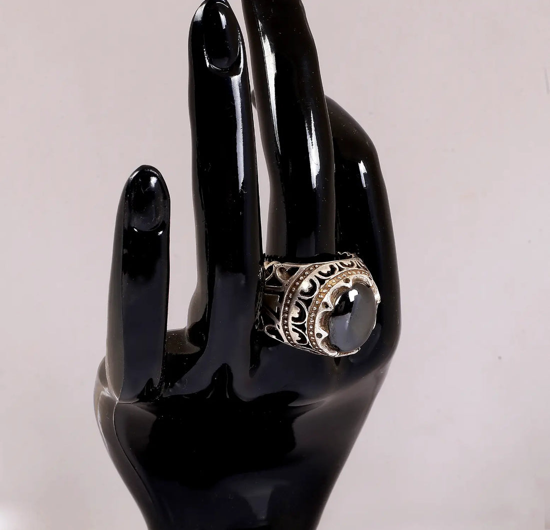 Silver Filigree Ring with Black Stone - Made With Pure 925 Silver
