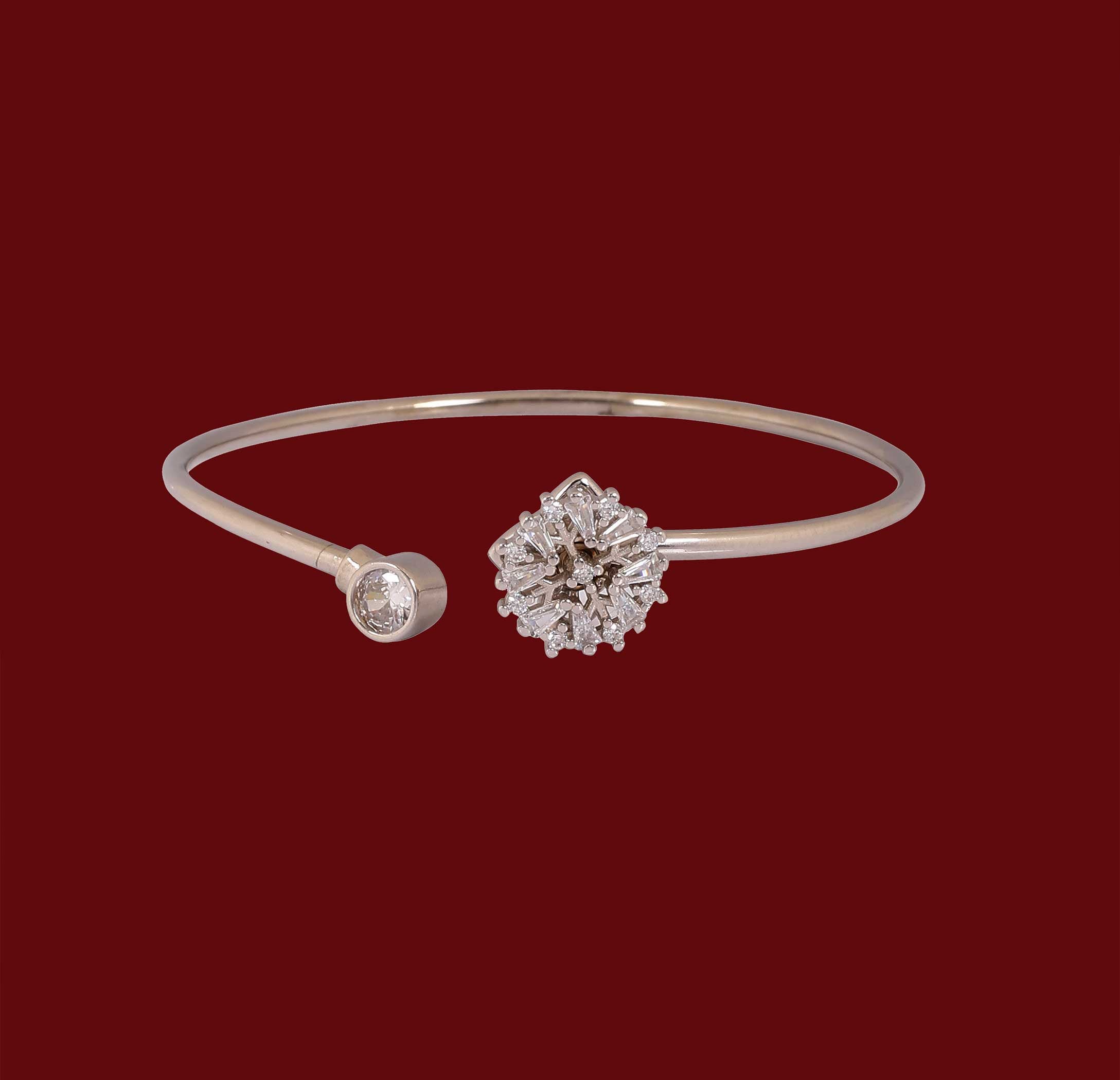 Elegant Floral Silver Open Kada Bracelet - Made With Pure 925 Silver