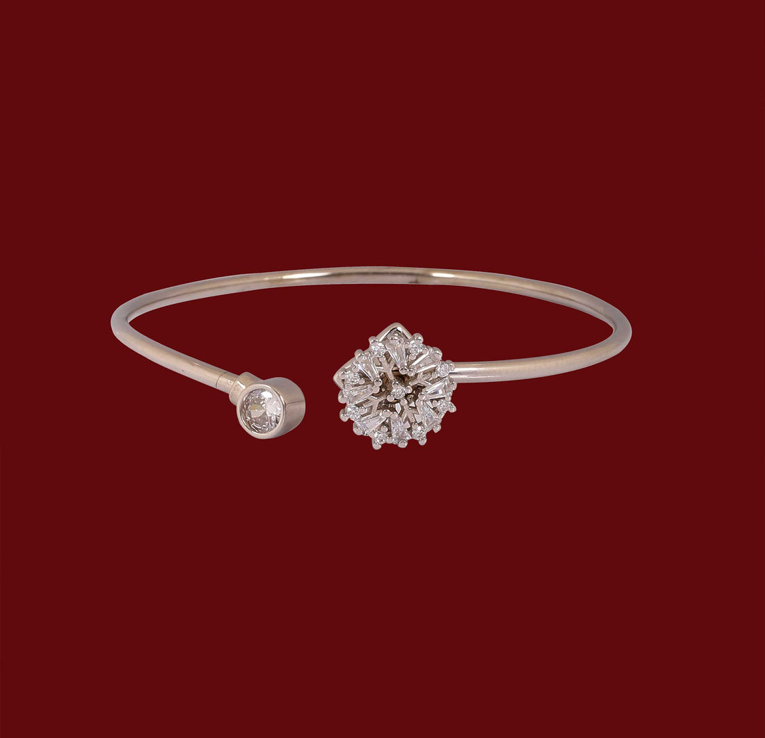 Elegant Floral Silver Open Kada Bracelet - Made With Pure 925 Silver