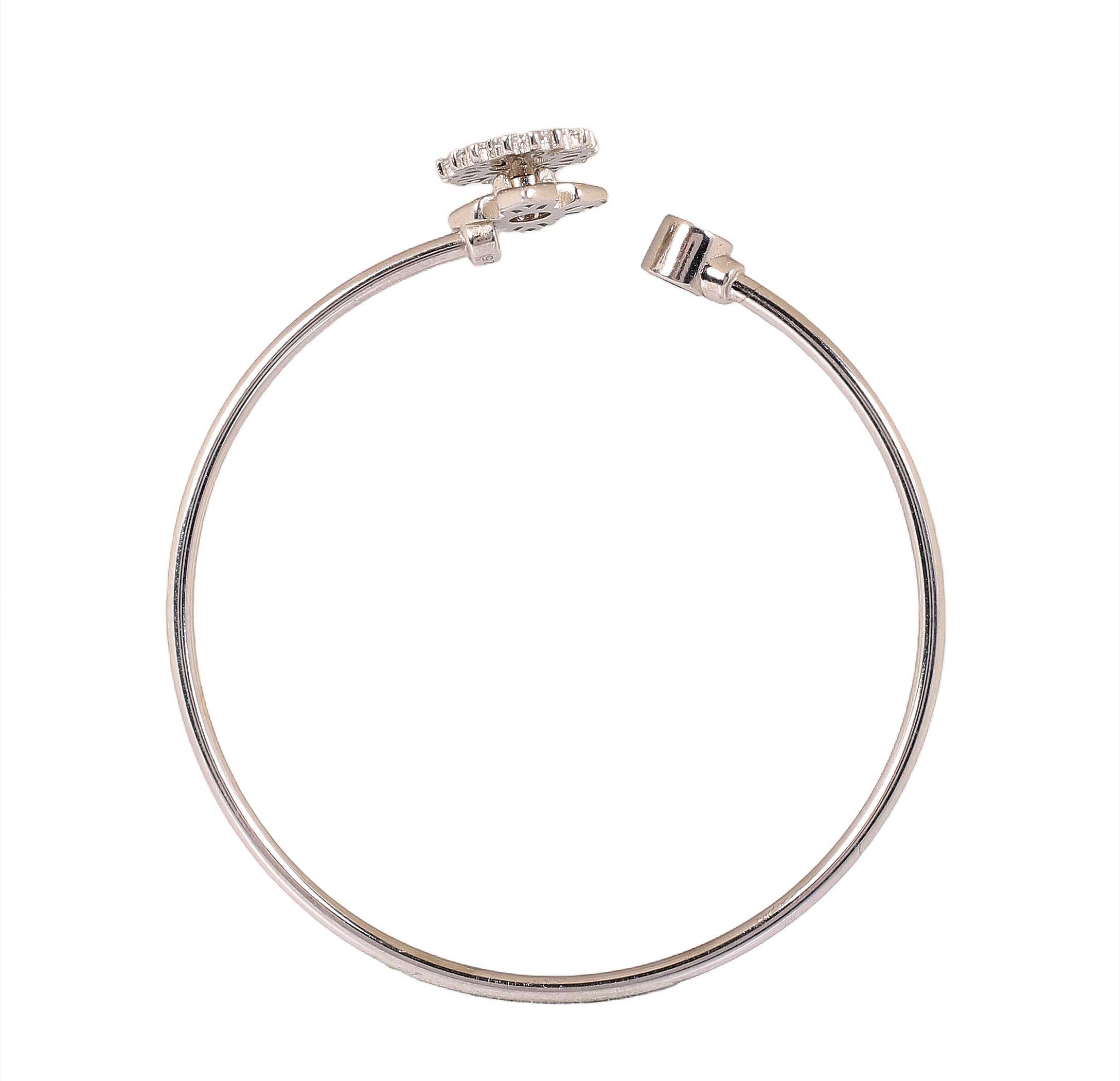 Elegant Floral Silver Open Kada Bracelet - Made With Pure 925 Silver