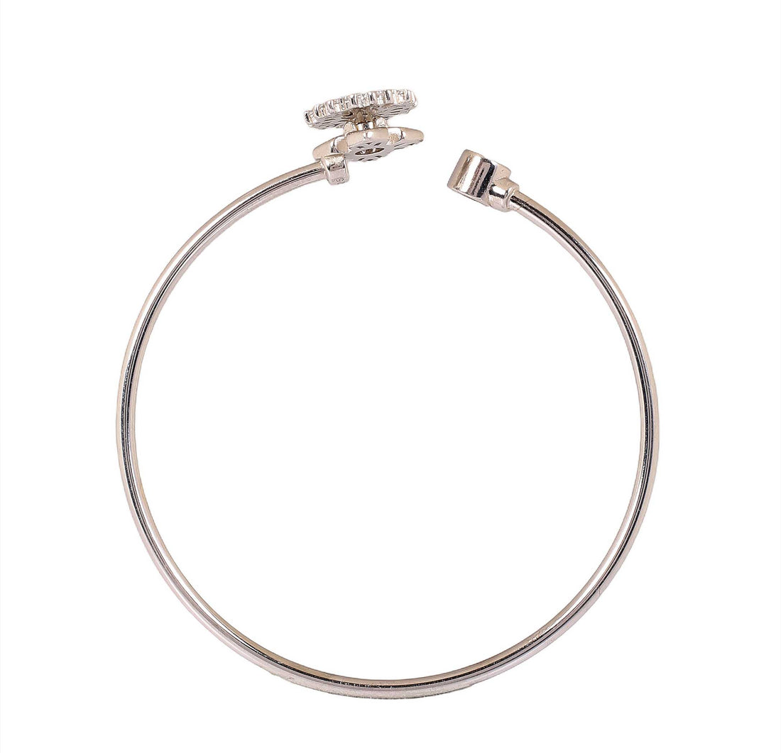 Elegant Floral Silver Open Kada Bracelet - Made With Pure 925 Silver