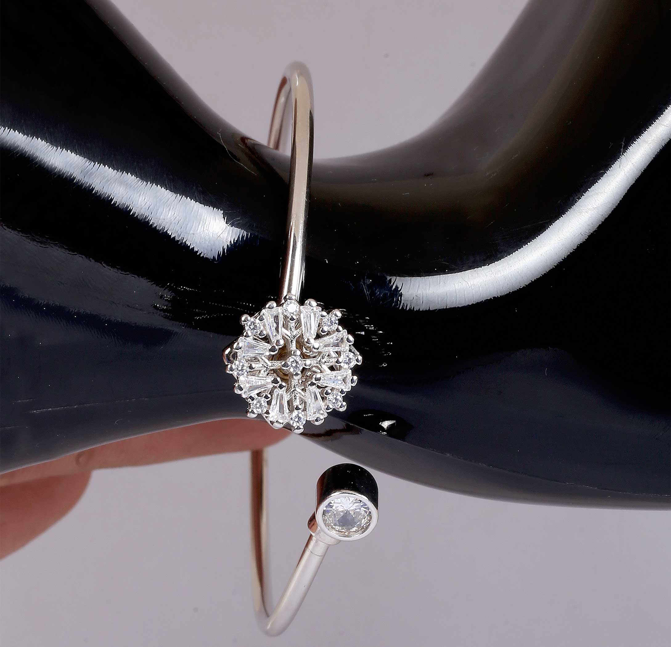Elegant Floral Silver Open Kada Bracelet - Made With Pure 925 Silver