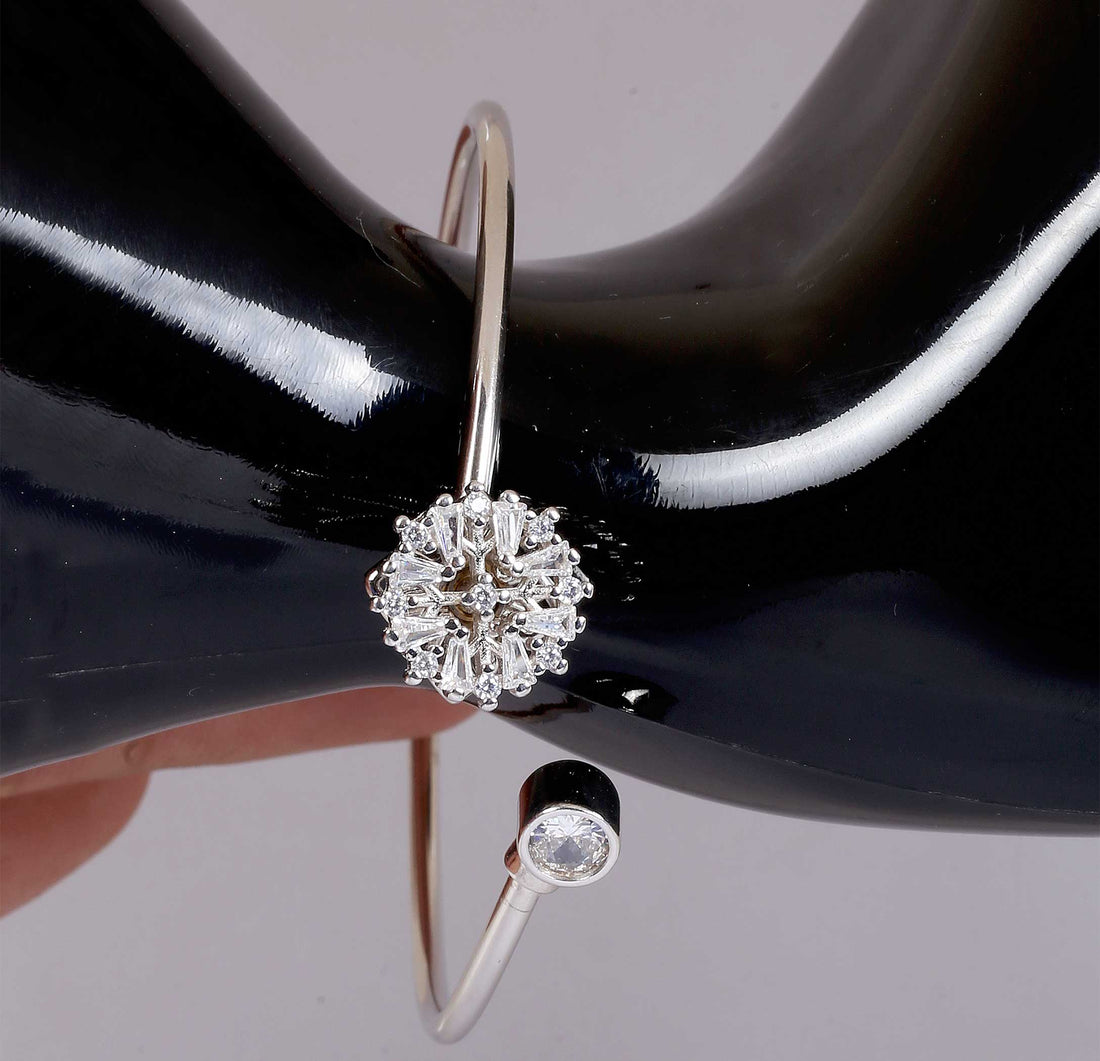 Elegant Floral Silver Open Kada Bracelet - Made With Pure 925 Silver