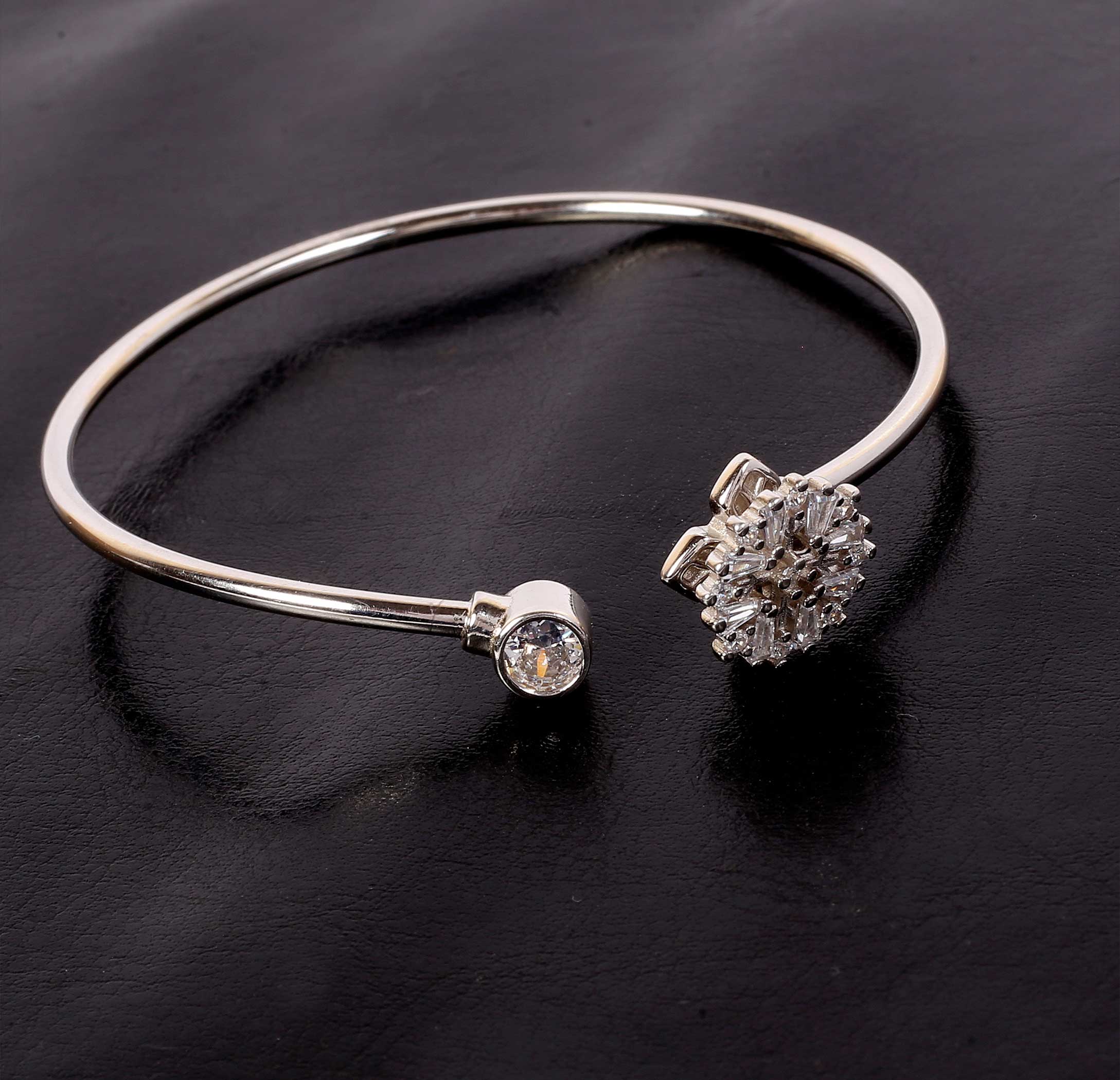 Elegant Floral Silver Open Kada Bracelet - Made With Pure 925 Silver