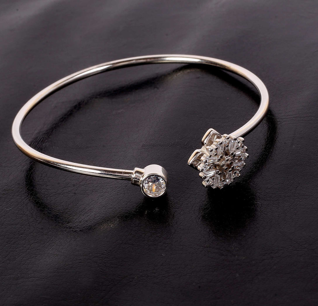 Elegant Floral Silver Open Kada Bracelet - Made With Pure 925 Silver