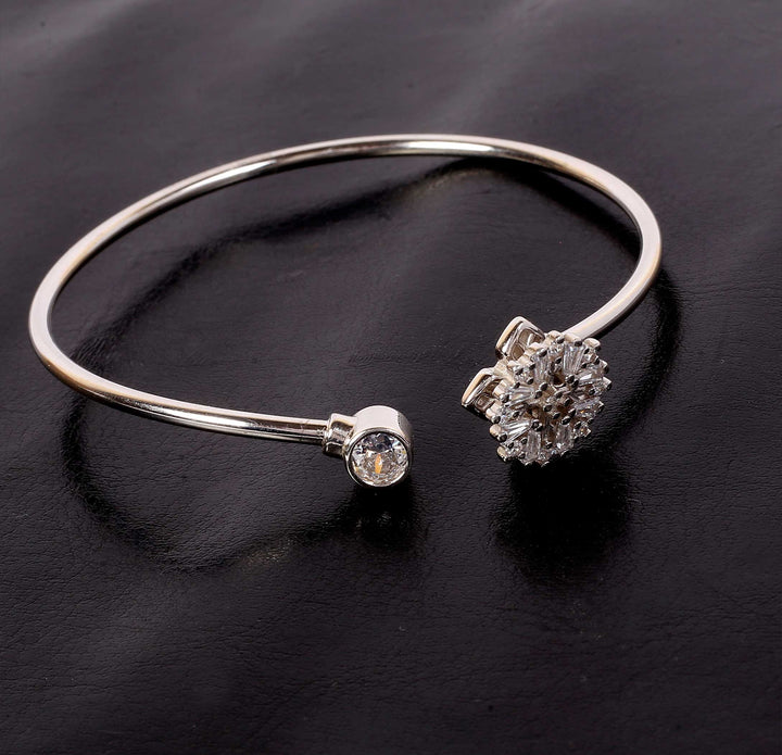 Elegant Floral Silver Open Kada Bracelet - Made With Pure 925 Silver