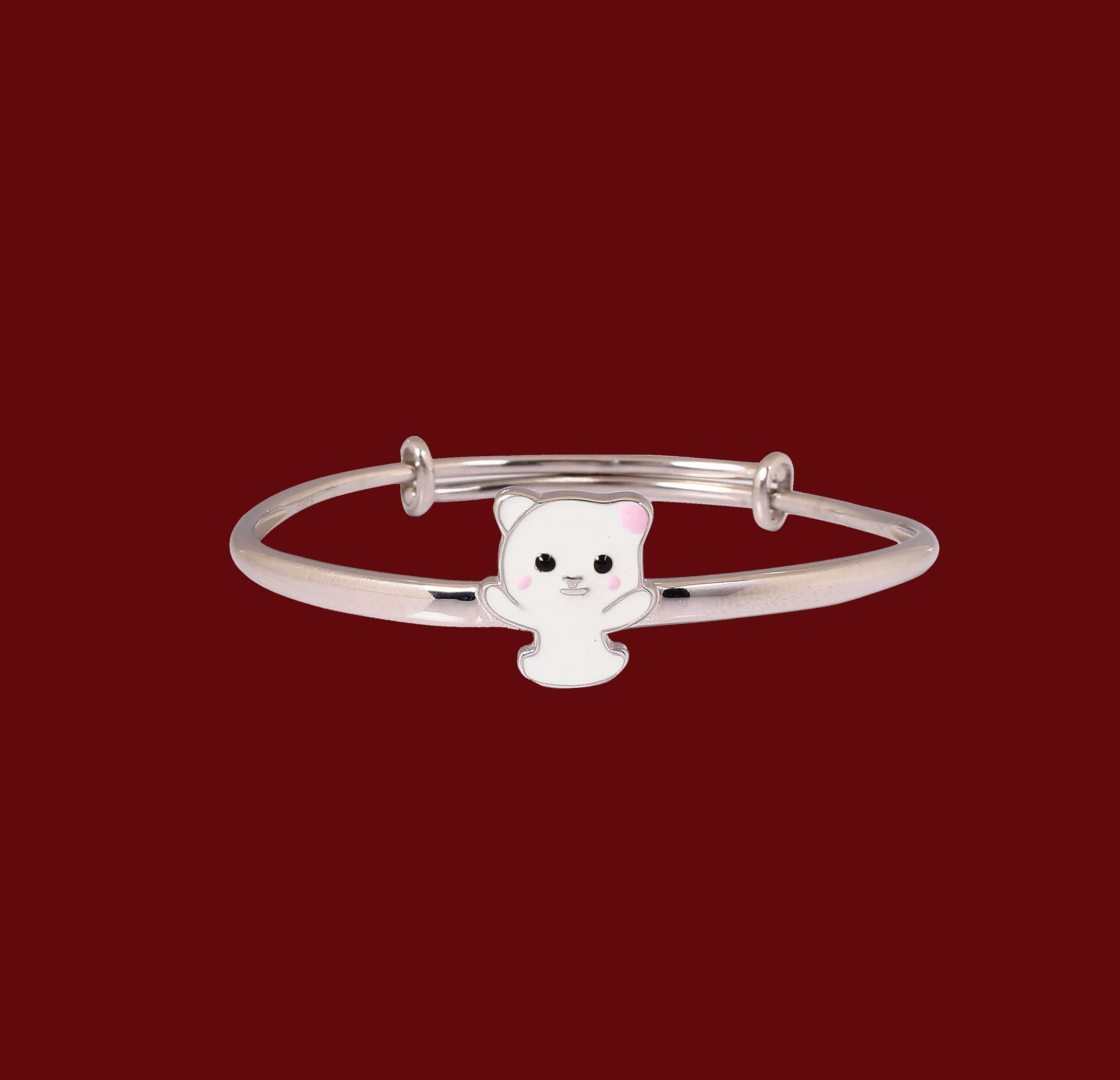 Cute Kitty Silver Kids Kada Bracelet - Made With Pure 925 Silver