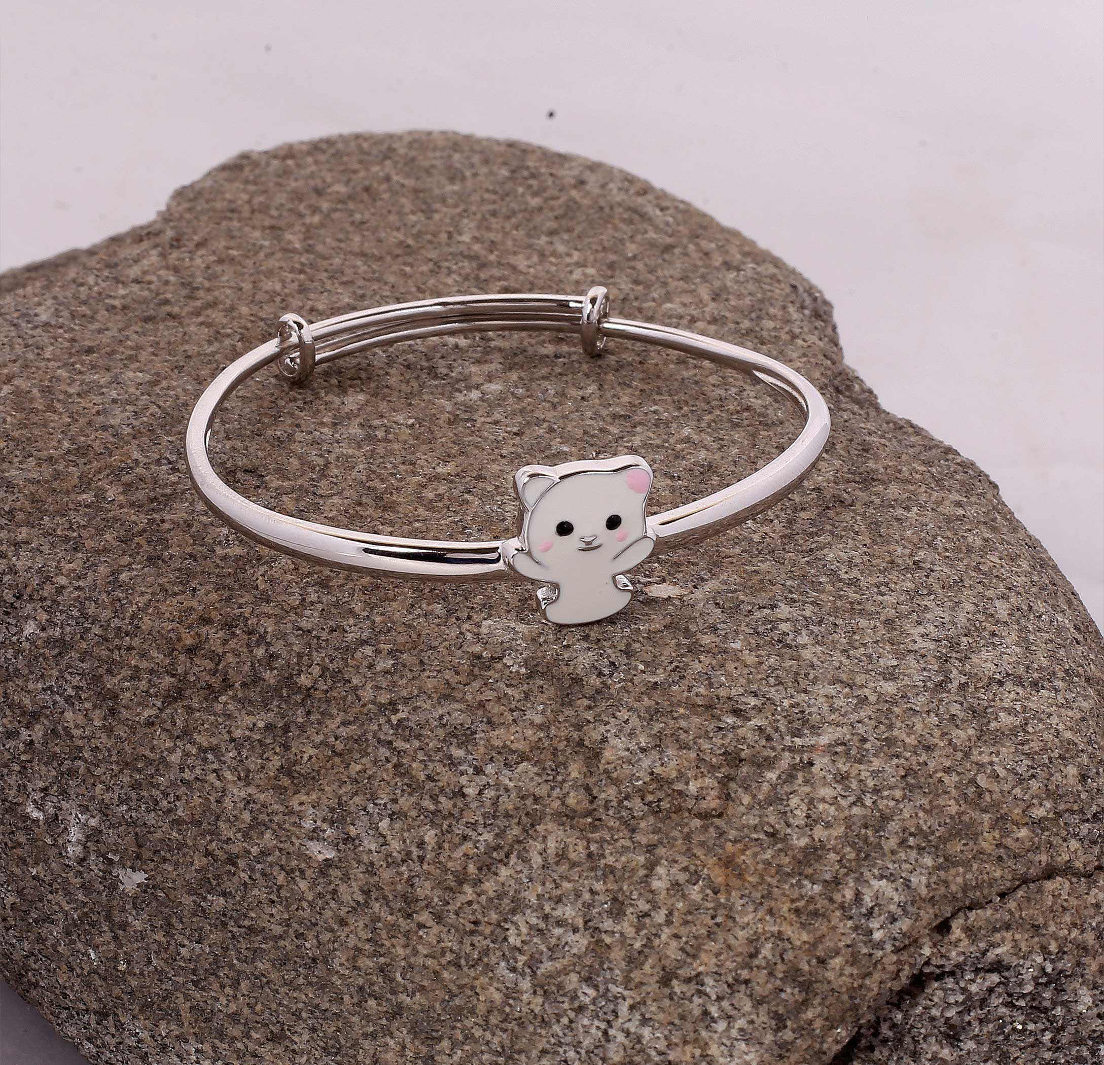 Cute Kitty Silver Kids Kada Bracelet - Made With Pure 925 Silver