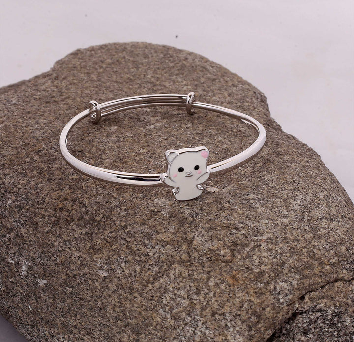Cute Kitty Silver Kids Kada Bracelet - Made With Pure 925 Silver