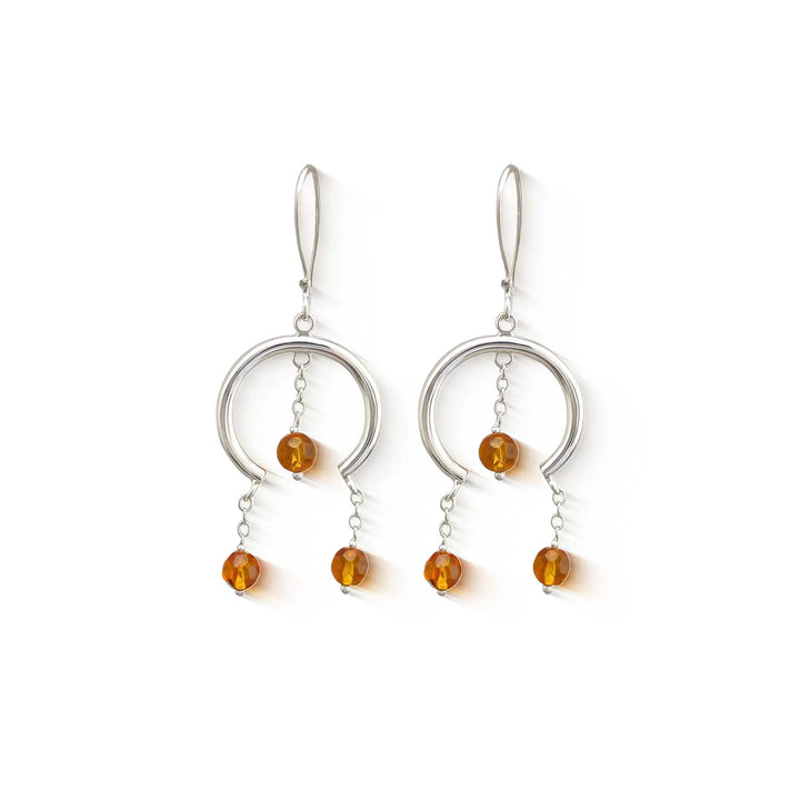 Amber Charm  Silver Dangle Earrings- Made With Pure 925 Silver