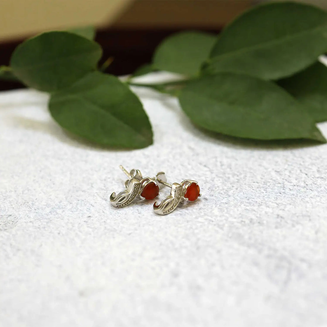 Silver Heart  Red Stone Earrings- Made With Pure 925 Silver