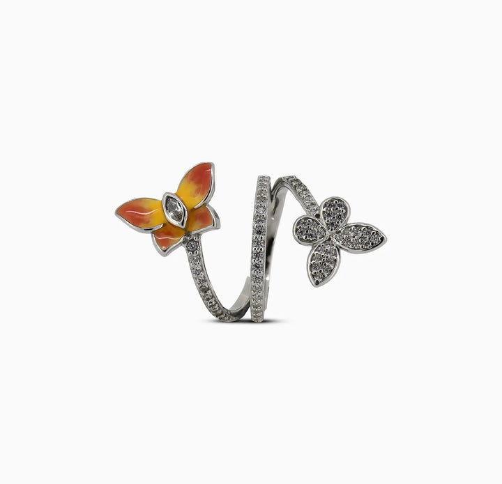 Silver Dual Butterfly Wrap Ring - Made With Pure 925 Silver