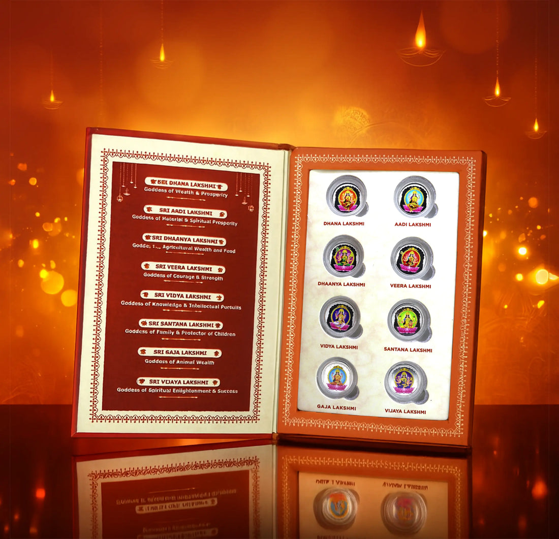 Ashtalakshmi Pure Silver Coin Collection – 8 Forms of Goddess Lakshmi - Made With Pure 999 Silver