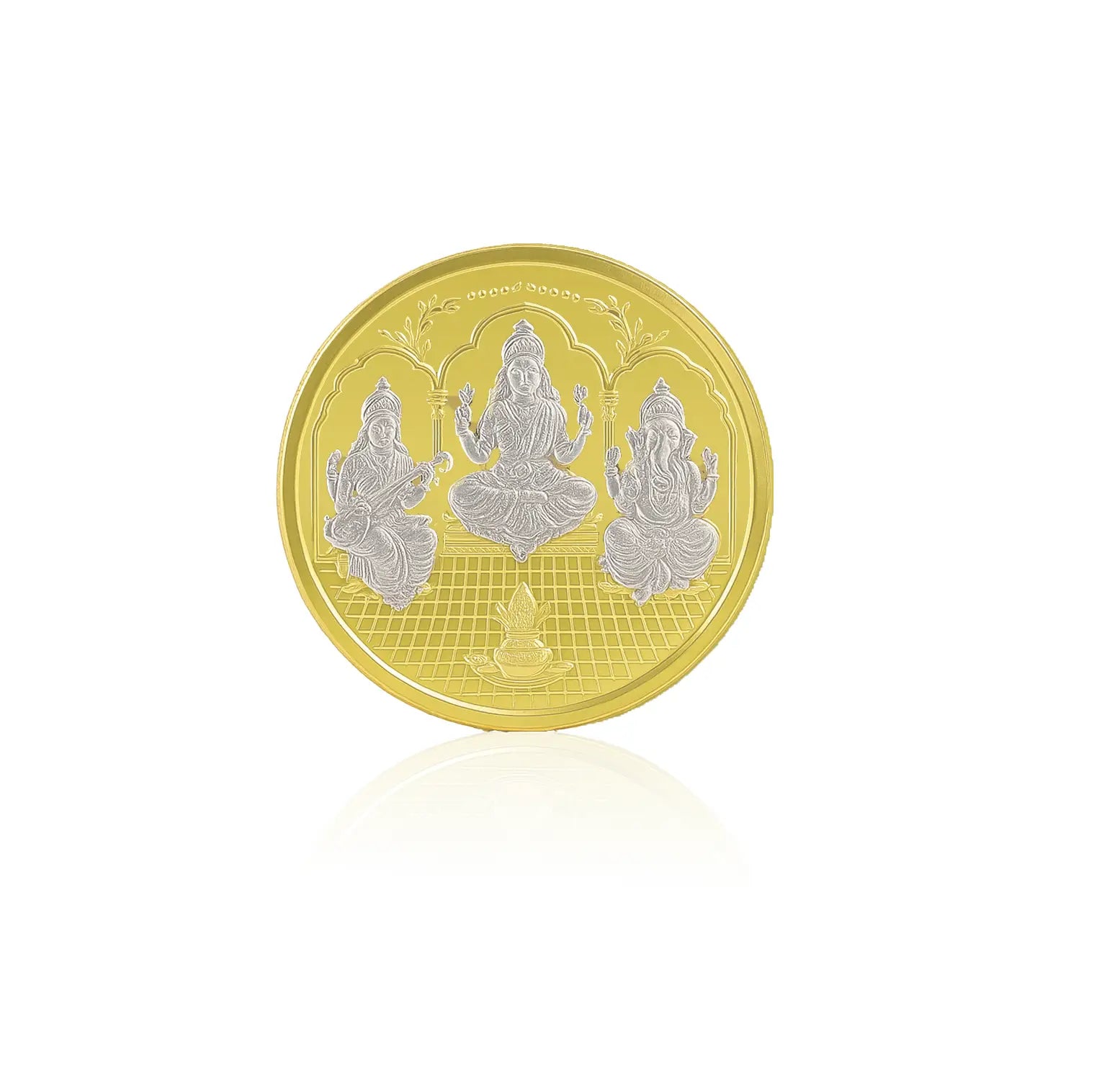 Lakshmi Ganesh Saraswati Gold-Plated Silver Coin - Made With Pure 925 Silver