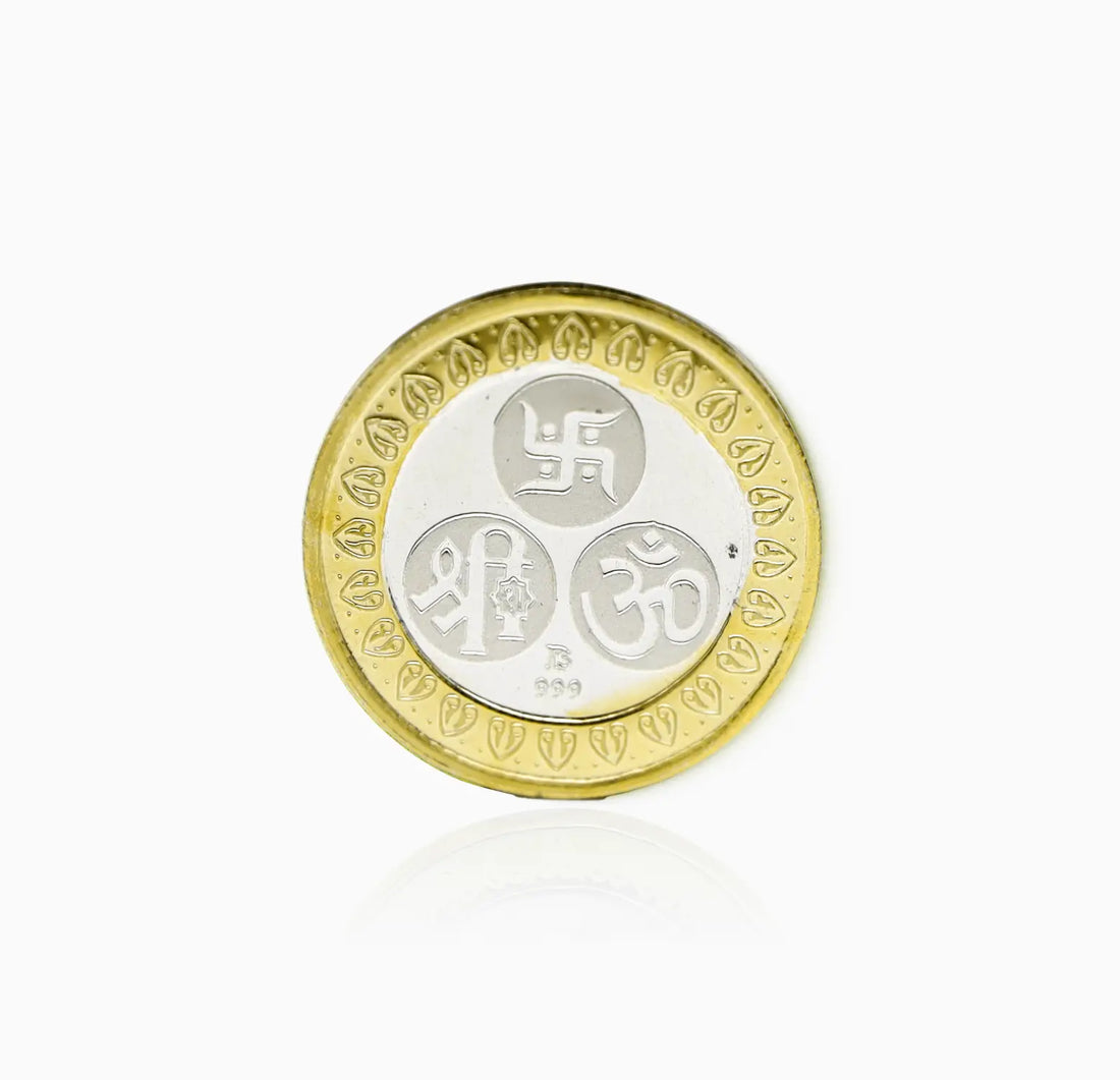 Lakshmi Ganesh Saraswati Gold-Plated Silver Coin - Made With Pure 925 Silver
