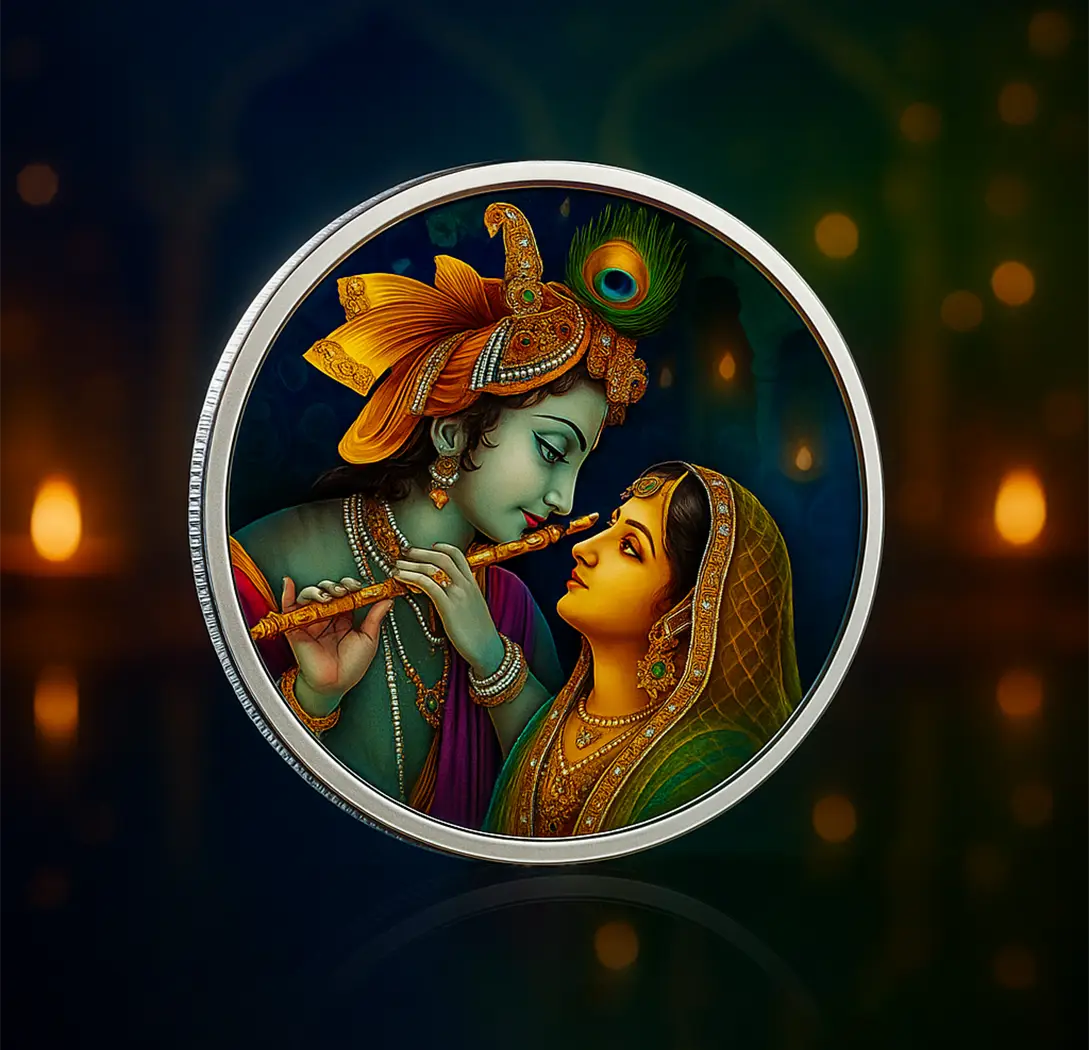 Divine Love Radha-Krishna Fine Silver Coin- Made With Pure 925 Silver
