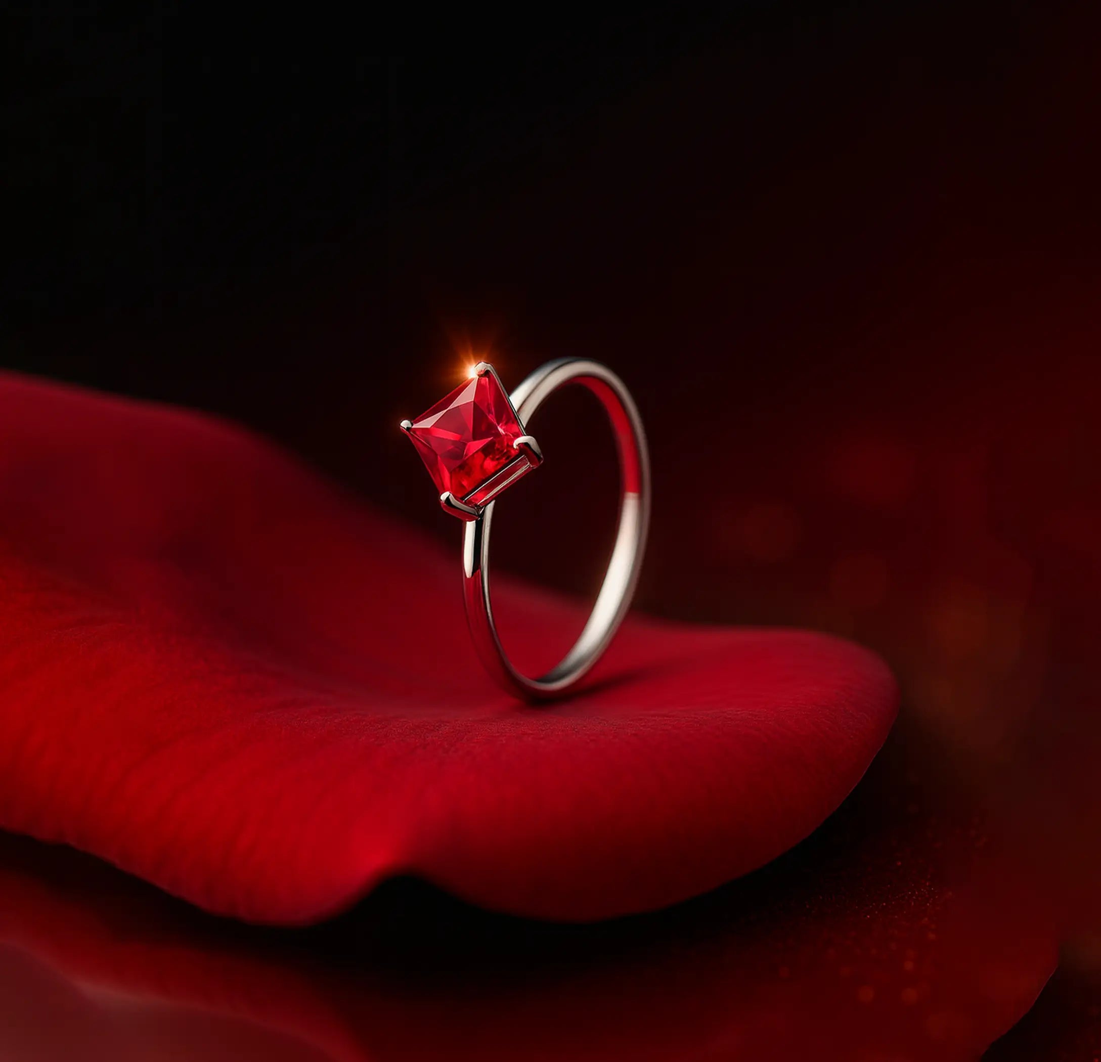 Pure Silver Princess-Cut Red Stone Ring - Made With Pure 925 Silver
